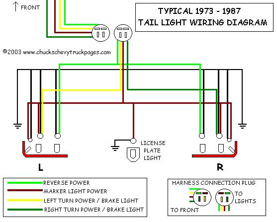 Headlight And Tail Light Wiring Schematic / Diagram - Typical 1973