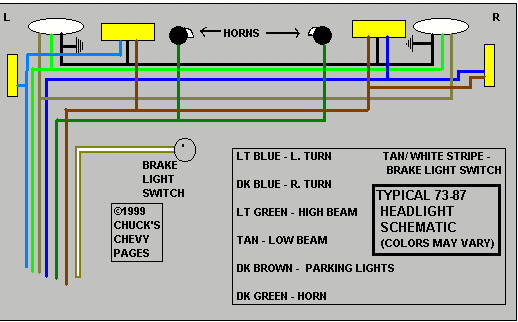 Headlight And Tail Light Wiring Schematic / Diagram - Typical 1973 - 1987 Chevrolet  Truck, Chevy Truck Wiring - Chuck's Chevy Truck Pages  96 Chevy Truck Tail Light Wiring Diagram    Chuck's Chevy Truck Pages